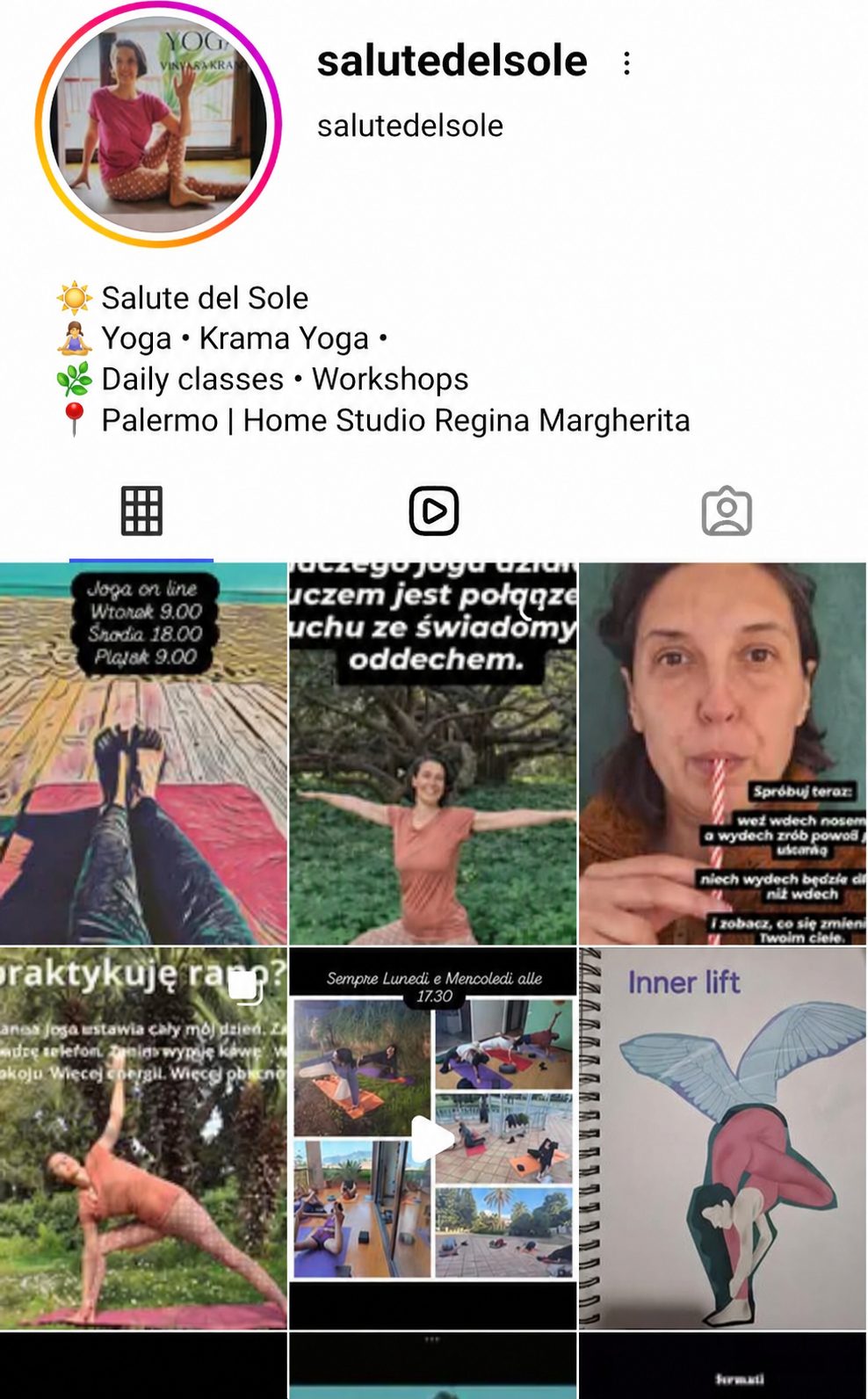 Podgląd profilu Instagram Salute del Sole